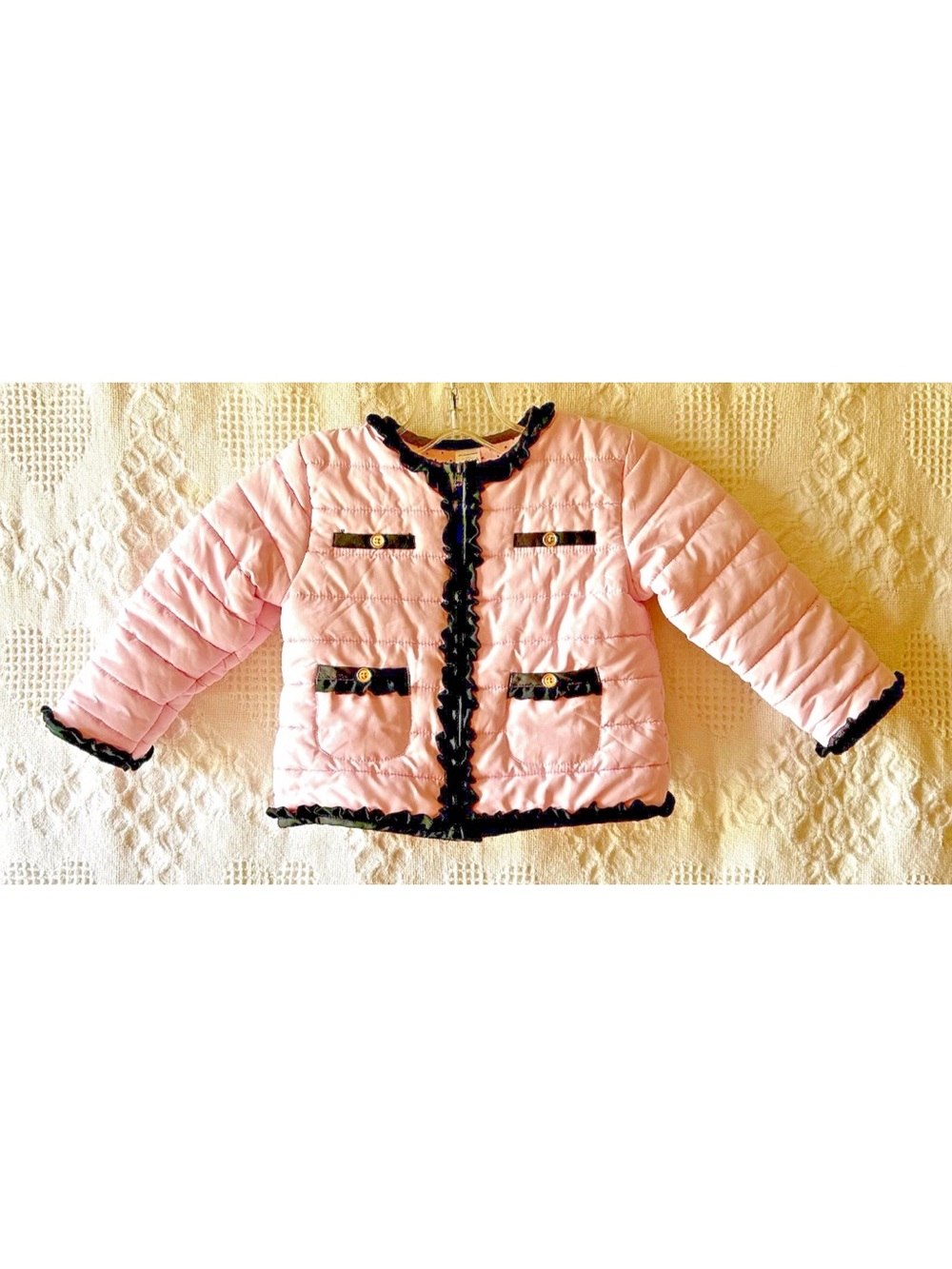 Girls Pink Jacket with Black Trim & Gold Buttons – Size 24M